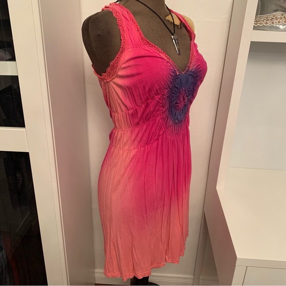 π π₯³ HOST PICK π₯³ π Miss Sixty Midi Dress Women Small Pink Tye Dye Pleated Hippie - Picture 2 of 9